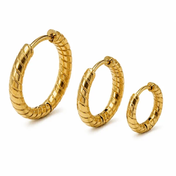 Ribbed Twisted C-Shaped Huggie Hoop Earrings