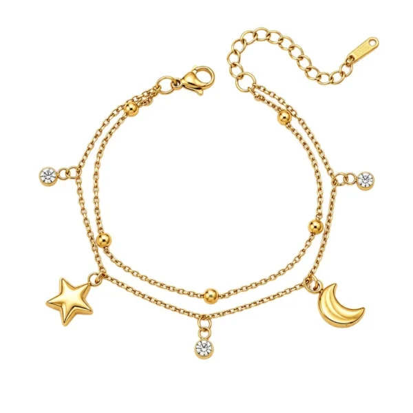 Star & Crescent Double-Layer Charm Bracelet