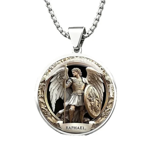 Archangel Raphael Medallion Box Chain Necklace