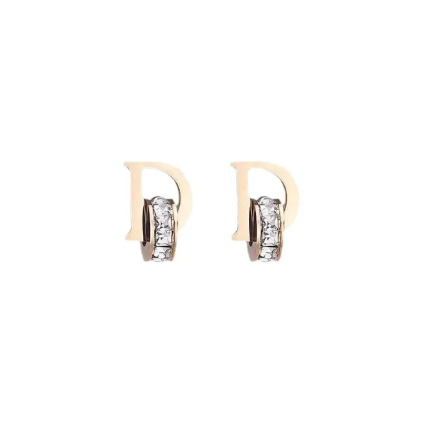 D Letter Stud Earrings with Crystal Huggie