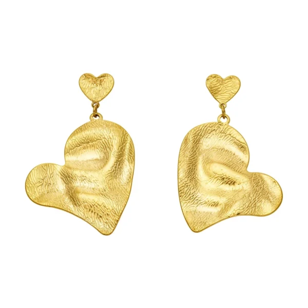 Hammered Double Heart Drop Earrings