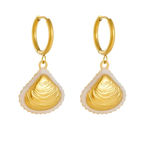 Textured Shell Drops Hoop Earrings