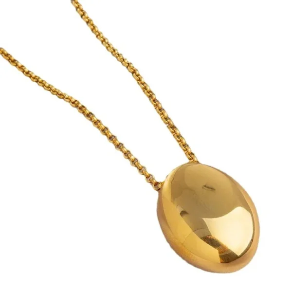 Oval Dome Pendant Bead Chain Necklace