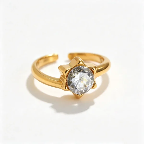 Open Ring with Star Prongs and Round Crystal