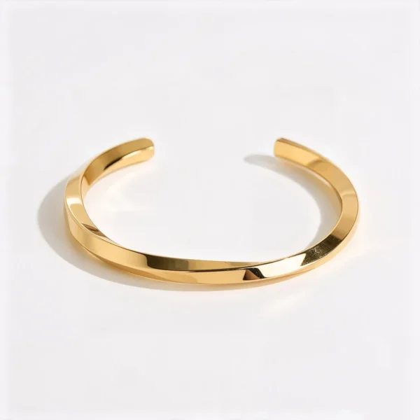 Open Cuff Bangle with Faceted Flat Band