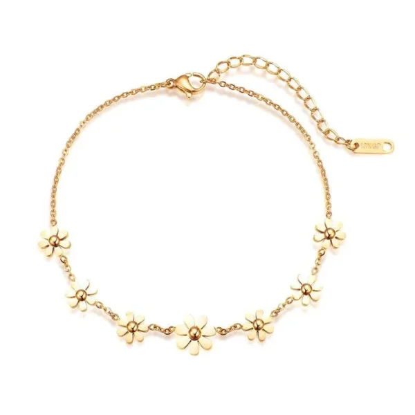 Seven Daisy Charm Anklet with Extender