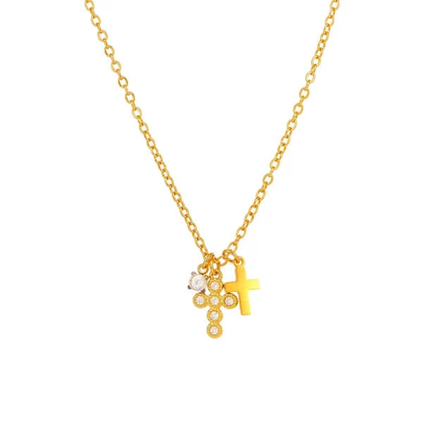 Round CZ Cross Charm Necklace