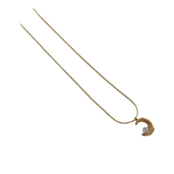 Moon Pendant Necklace with Round Crystal