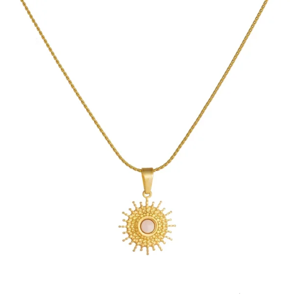 Sun Pendant Necklace with Pink Round Center