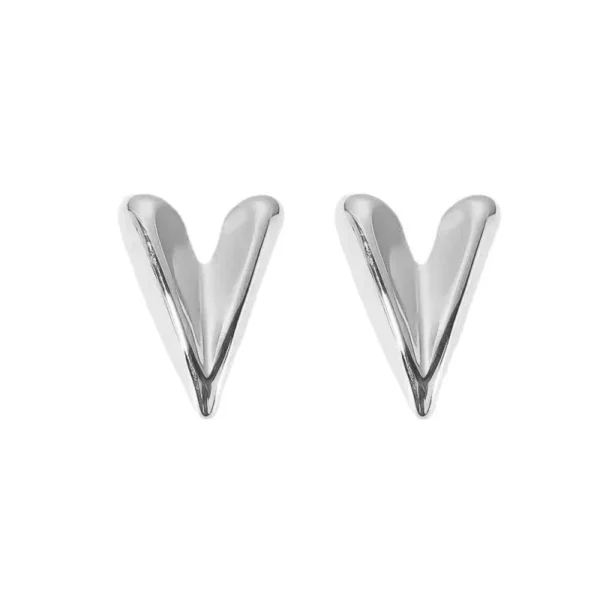 Heart Stud Earrings with Raised V Groove