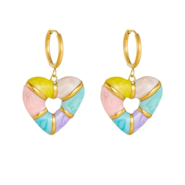 Heart Hoop Earrings, Pastel Enamel Drops