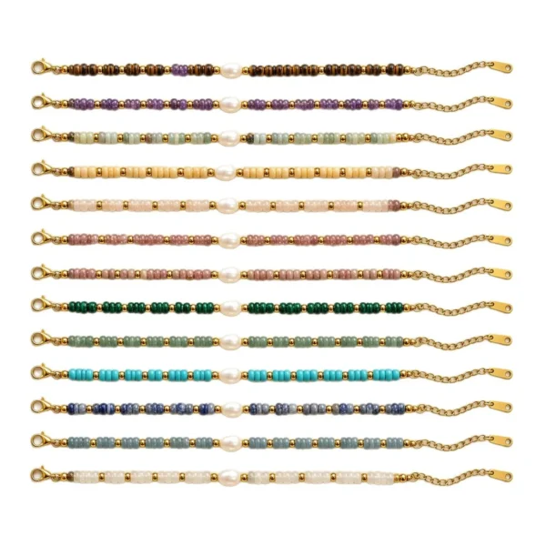 Beaded Bracelet with Center Pearl, Disc Beads