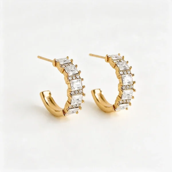 Baguette Crystal Half-Hoop Earrings