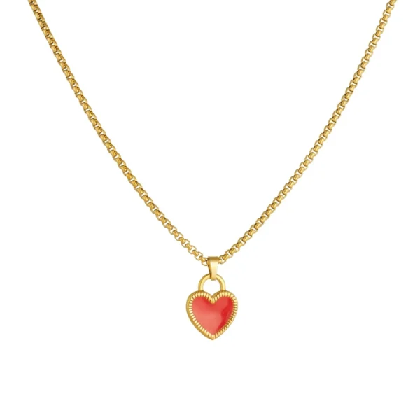 Heart Lock Pendant Necklace with Ribbed Enamel