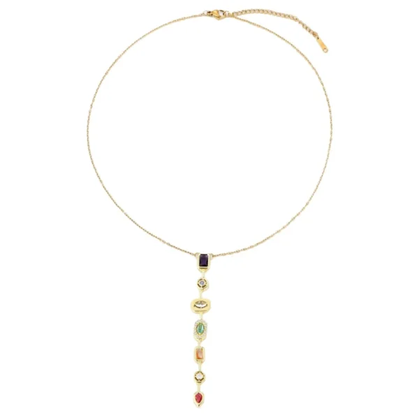 Seven Geometric Crystal Stations Pendant Necklace