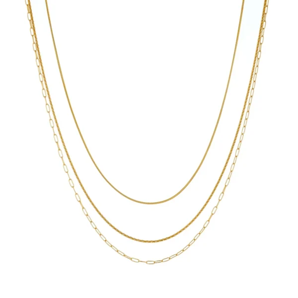 Layered Necklace with Snake and Paperclip Chains