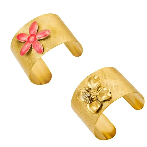 Brushed Flower Bee Wide Cuff