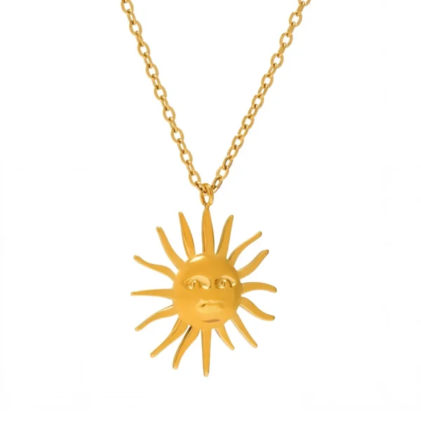 Sun Face Pendant Necklace, Radiating Rays