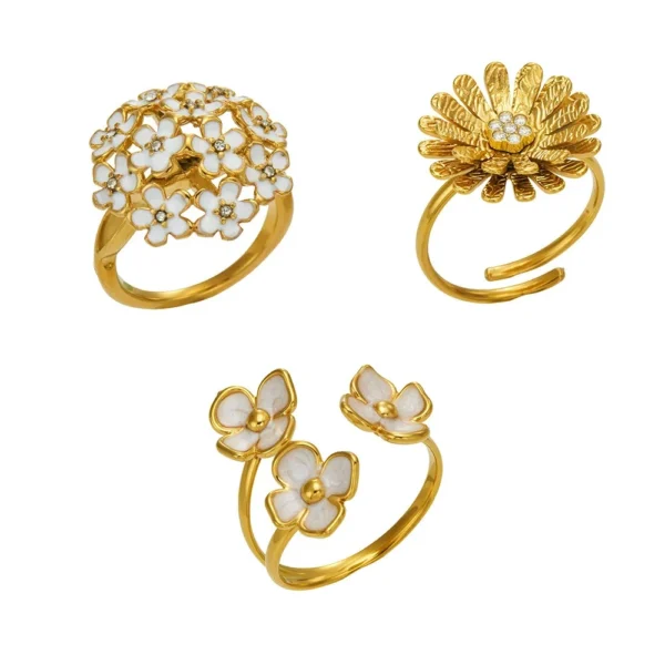 Floral Enamel & Textured Daisy Rings