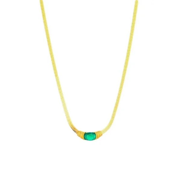 Chain Necklace with Oval Green Crystal