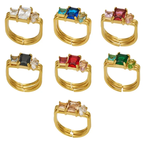 Open Ring, Triple-Band Square CZ