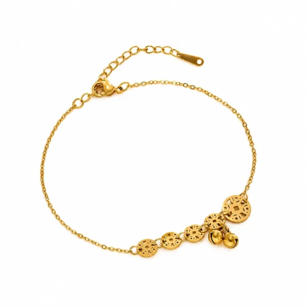 Coin Charm Bell Anklet with Openwork Discs