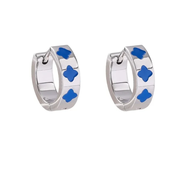 Huggie Hoop Earrings with Quatrefoil Inlays