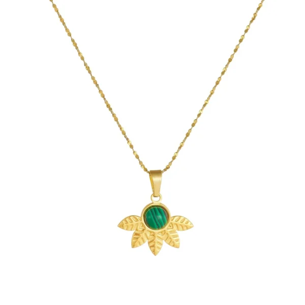 Leaf Pendant Necklace with Green Cabochon