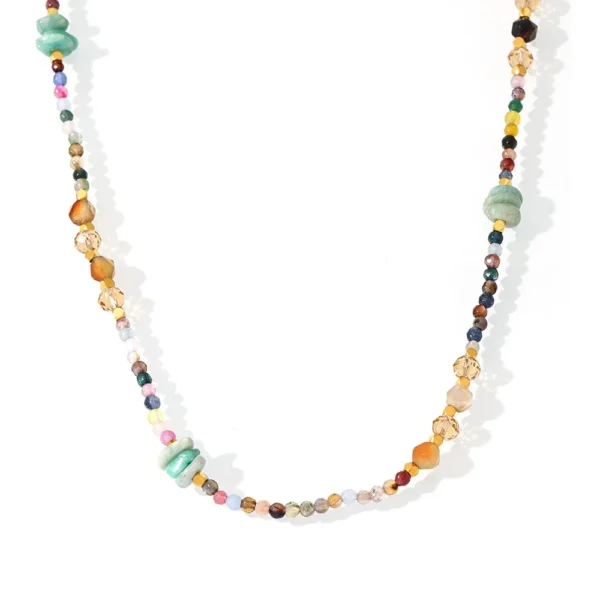 Multicolor Faceted Bead Necklace with Green Disc Beads