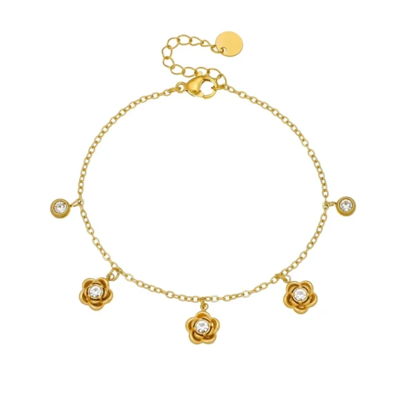 Rose Charm Bracelet with Bezel CZ Drops