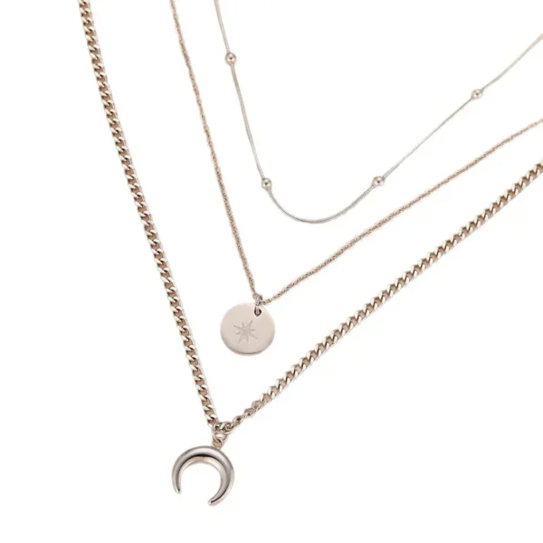 Layered Necklace with Crescent and Star Disc