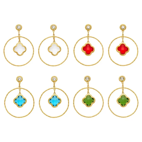 Clover Glass Hoops Drop Earrings