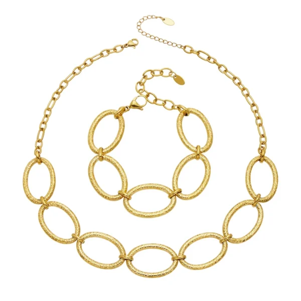 Hammered Oval Link Necklace & Bracelet Set