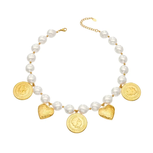 Charm Necklace with Pearl-Effect Beads
