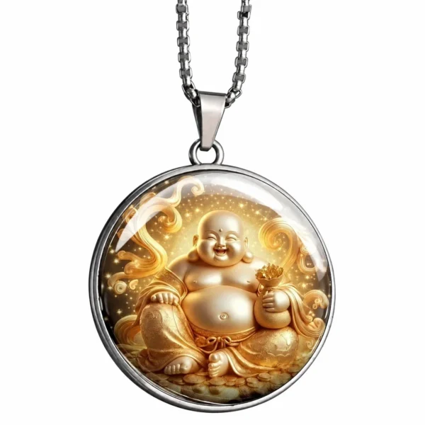 Round Laughing Buddha Pendant Necklace
