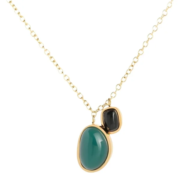 Green Oval and Black Agate Cabochons Anklet