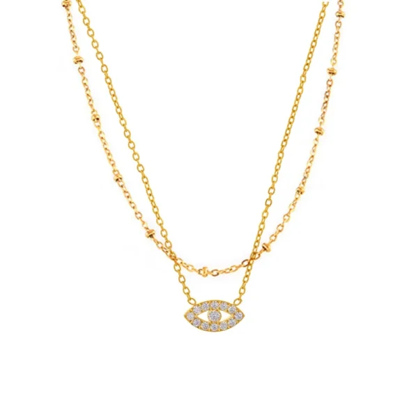 Evil Eye Layered Bead Chain Necklace