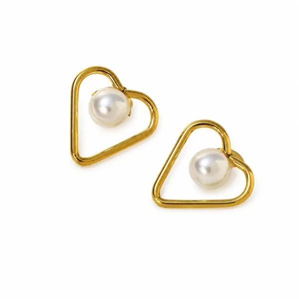 Stud Earrings Open Heart Wire Pearl