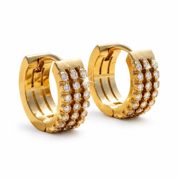Triple-Row CZ Huggie Earrings