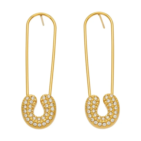 Safety Pin CZ Drop Earrings