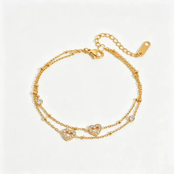 Double Heart Crystal Chain Bracelet