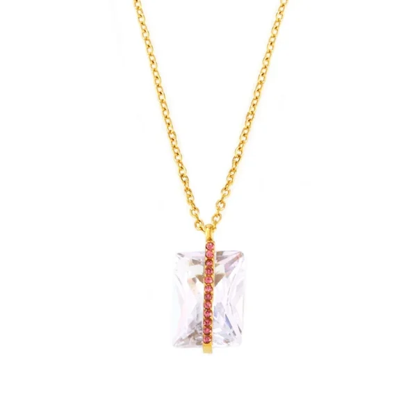 Baguette Crystal, Pink Pavé Pendant Necklace