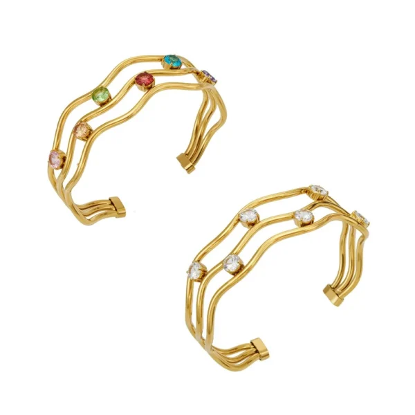 Wavy Three-Rail CZ Cuff Bracelet