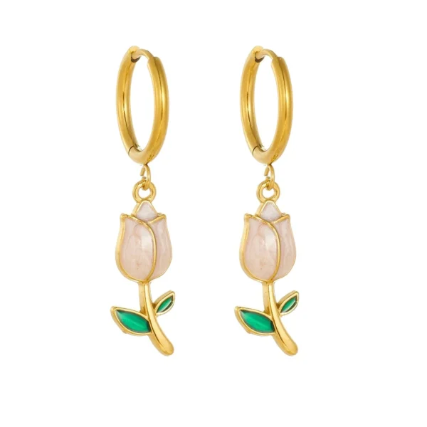 Tulip Enamel Drop Hoop Earrings
