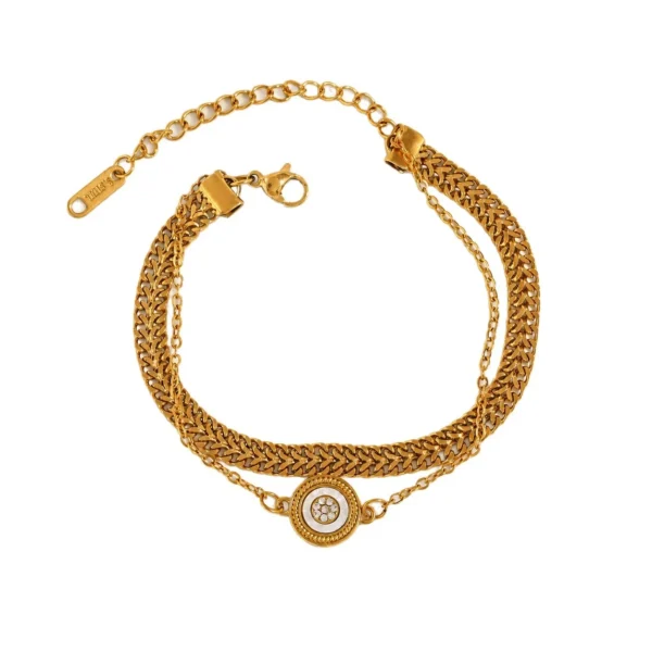 Bracelet, Double Curb Chain & Mother-of-Pearl Charm