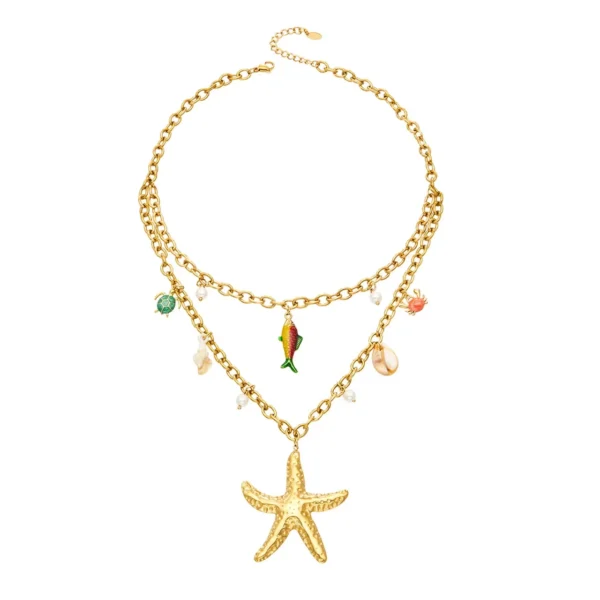 Layered Starfish Ocean Charm Necklace