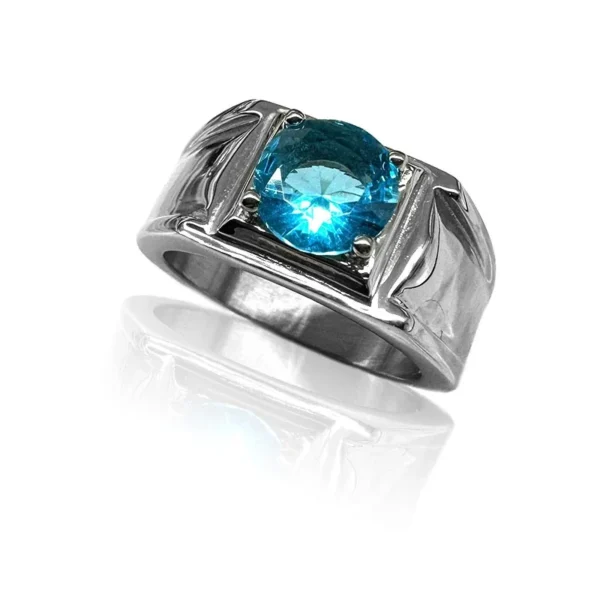 Geometric Groove Round Stone Signet Ring