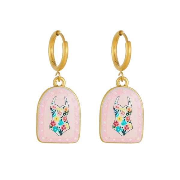 Floral Swimsuit Arch Drops Hoop Earrings