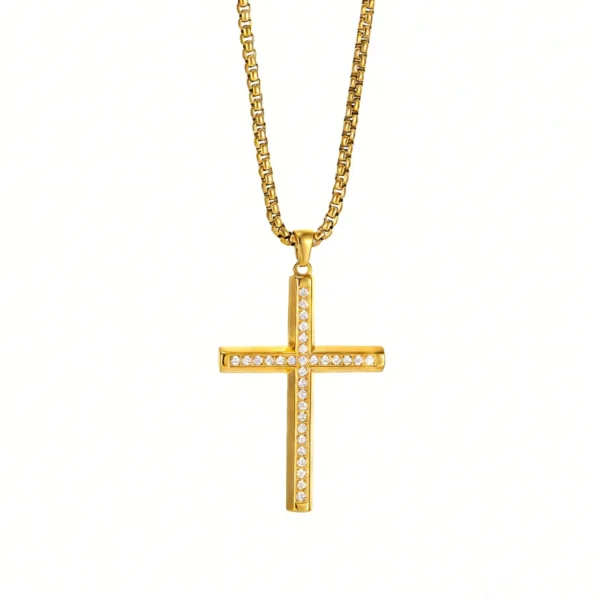 Polished Pavé Cross Pendant Necklace