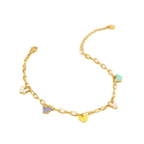 Pastel Butterfly Charms and Link Chain Anklet